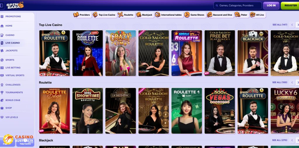 Spinbara Casino Live Games Australia