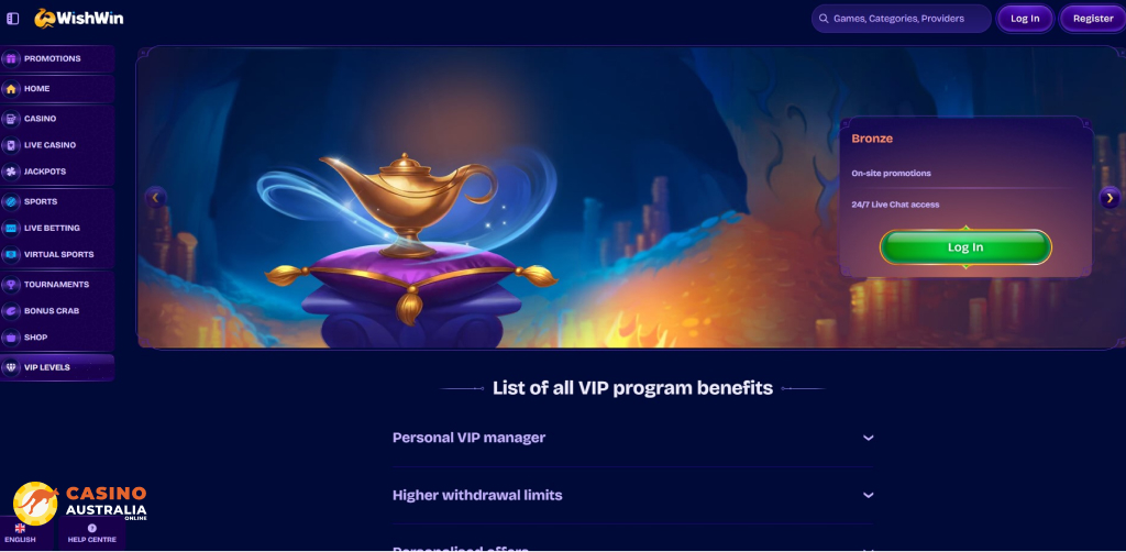 Vip Program at WishWin Casino Australia