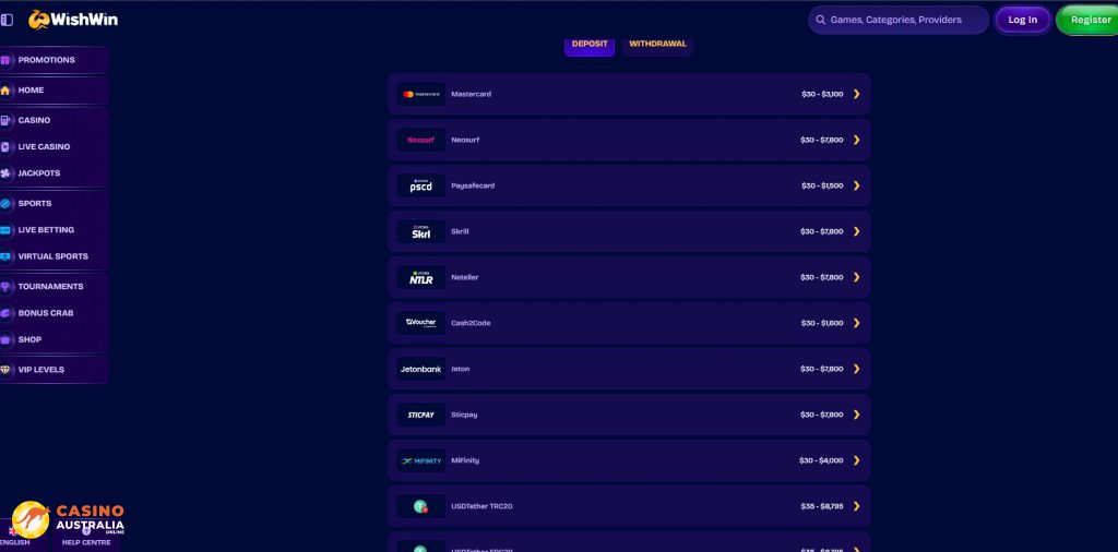 WishWin Casino Payments Australia