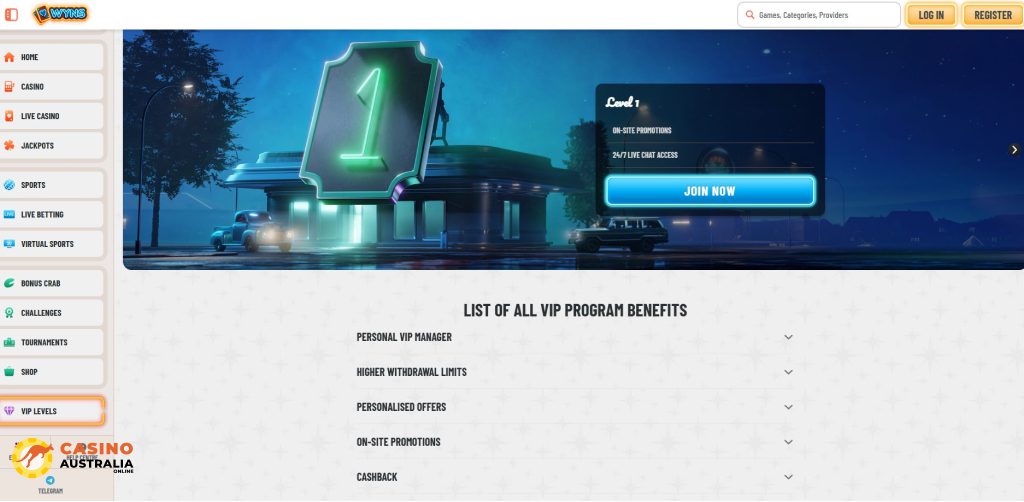Vip Program at Wyns Casino Australia