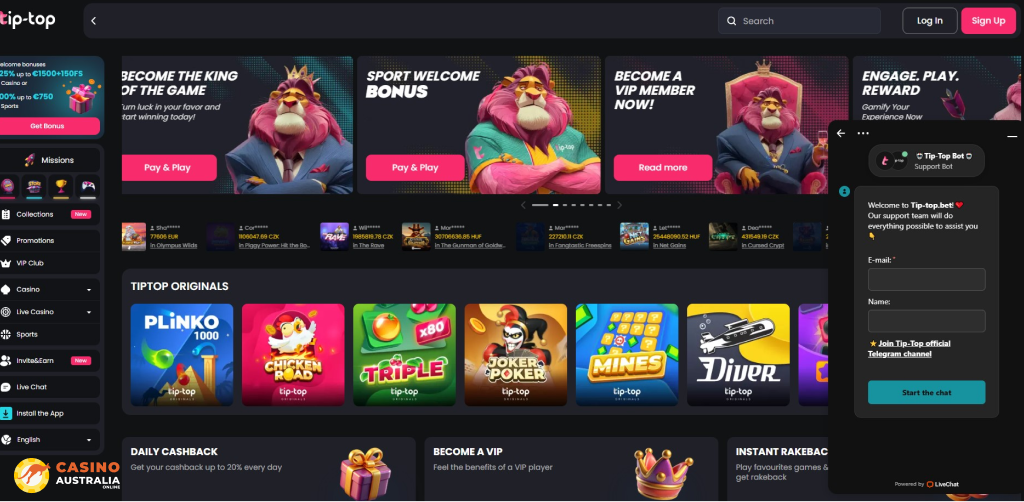 Customer Support at Tip Top Bet Casino Australia
