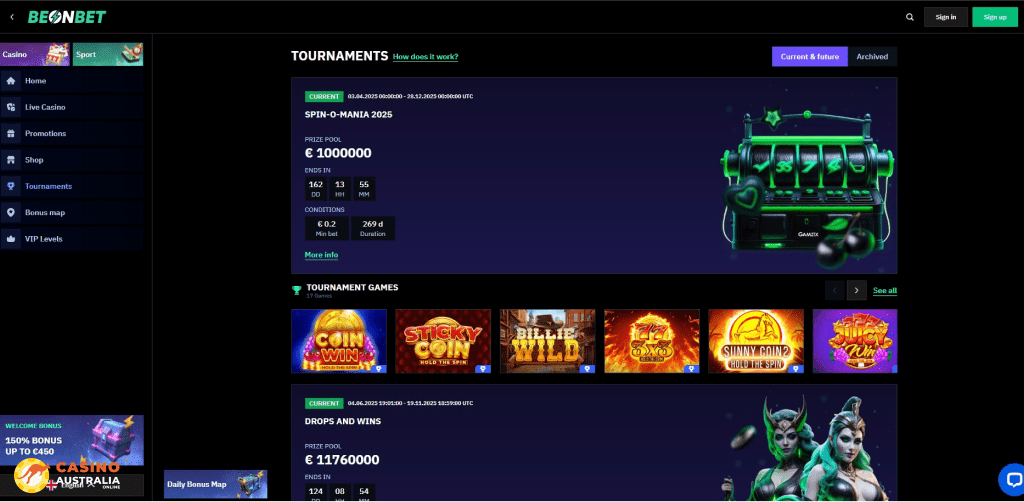 Tournaments at BeonBet Casino Australia