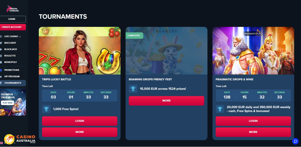 Tournaments at Trips Casino Australia