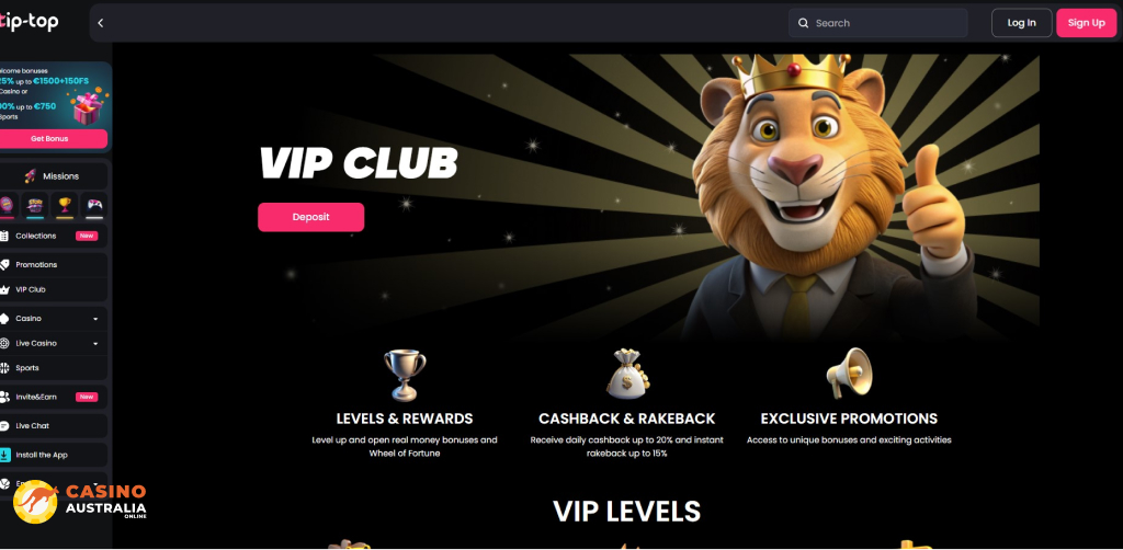 Vip Program at Tip Top Bet Casino Australia
