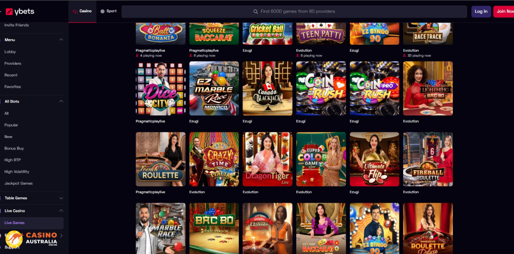 Ybets Casino Live Games Australia