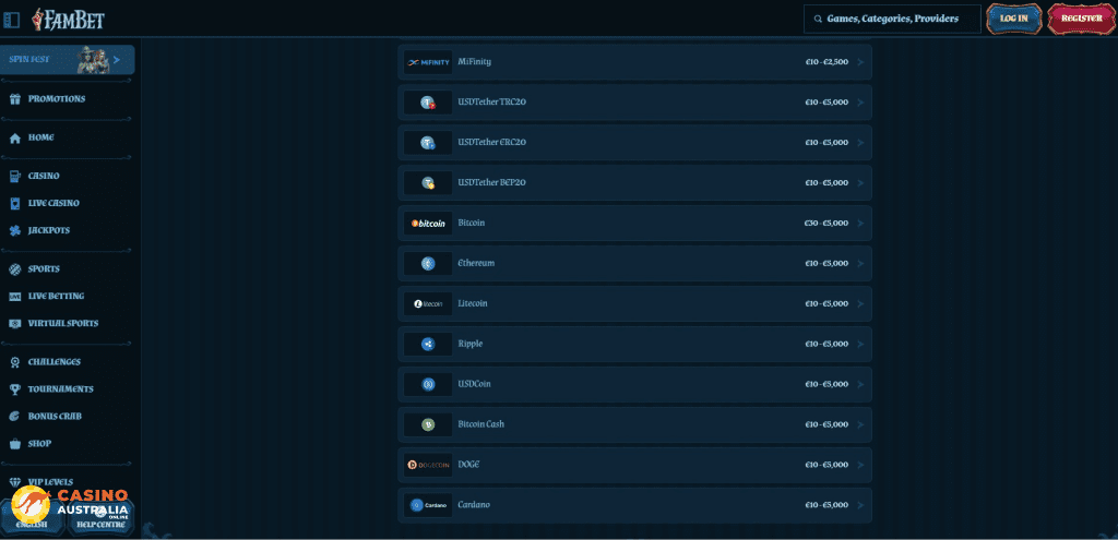 Fambet Casino Payment Methods