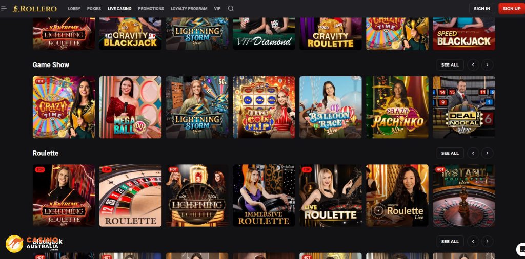 Rollero Casino Live Games Australia