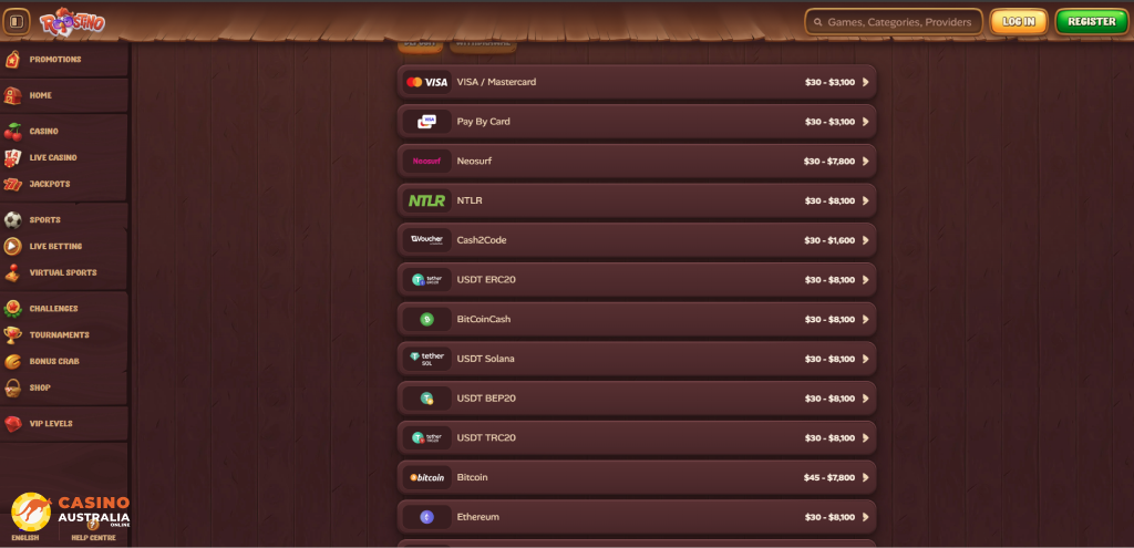 Roostino Casino Payment Methods