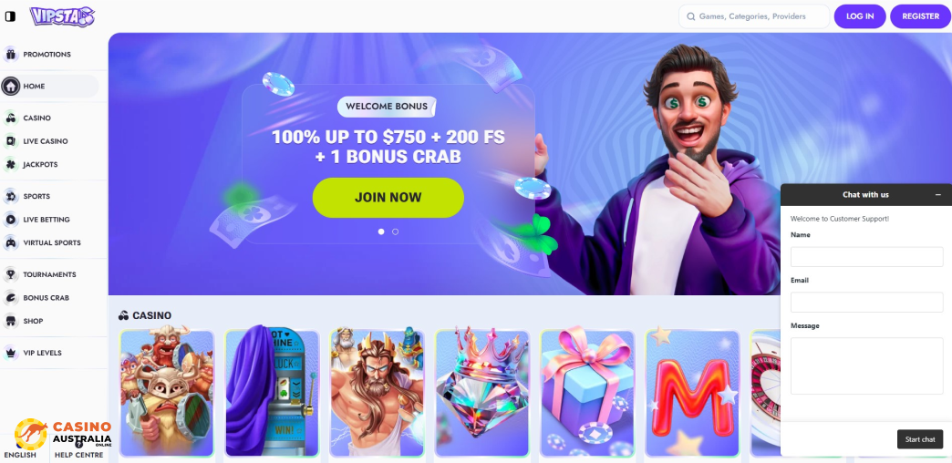 Support at Vipsta Casino Australia