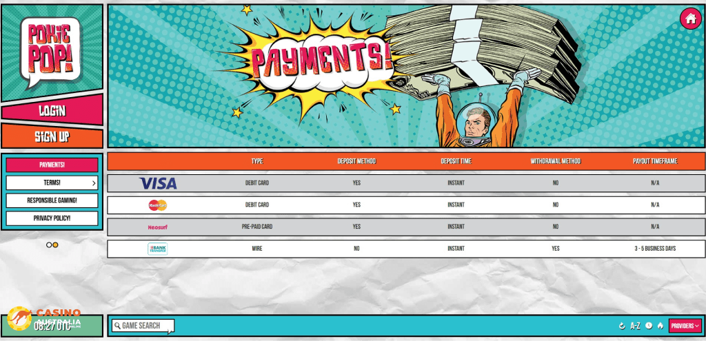 PokiePop Casino Payment Methods