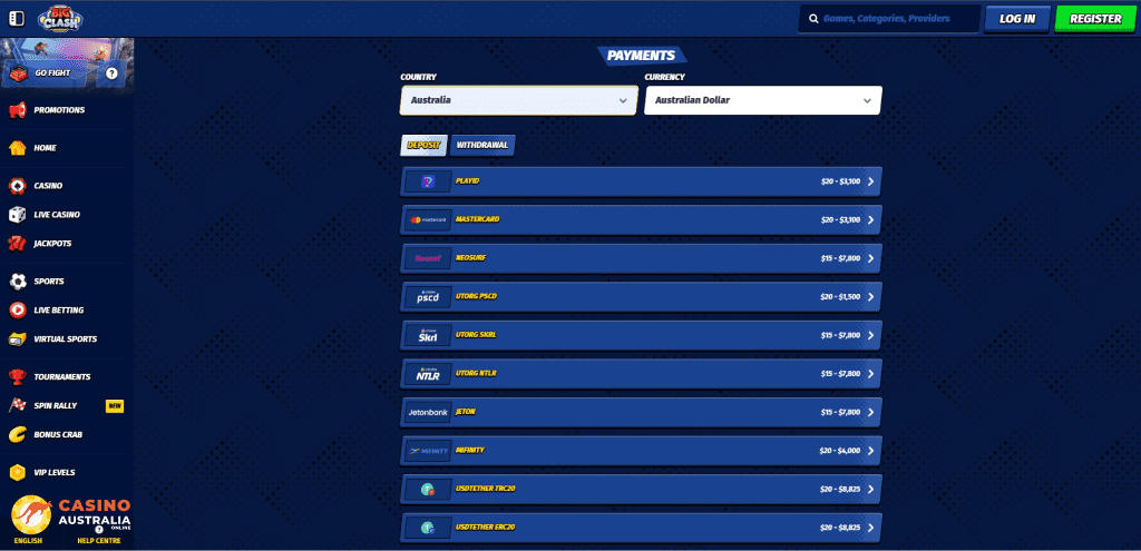 BigClash Casino Payment Methods