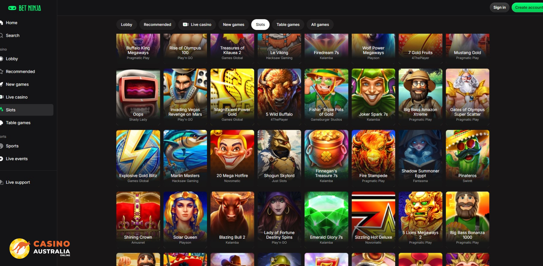 BetNinja Casino Games Australia