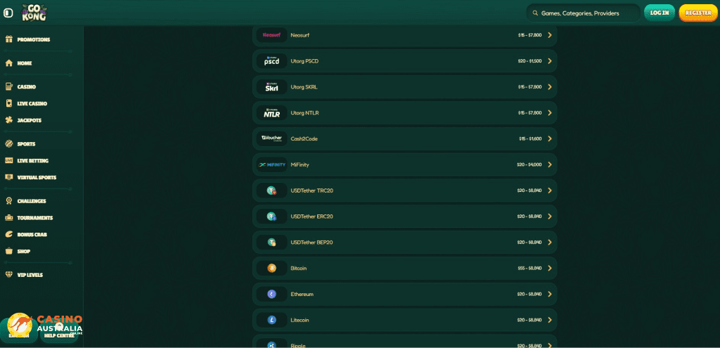 GoKong Casino Payment Methods