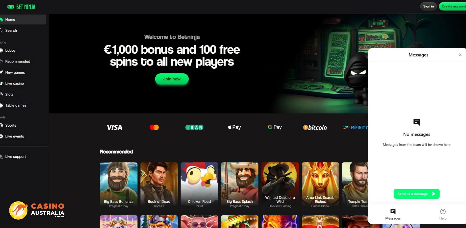 Support at BetNinja Casino Australia