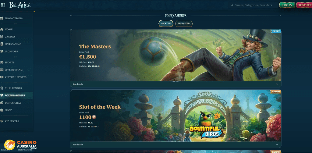 Tournaments at BetAlice Casino Australia