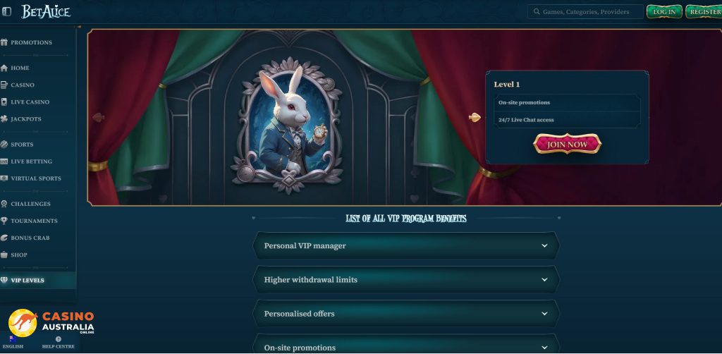 Vip Program at BetAlice Casino Australia