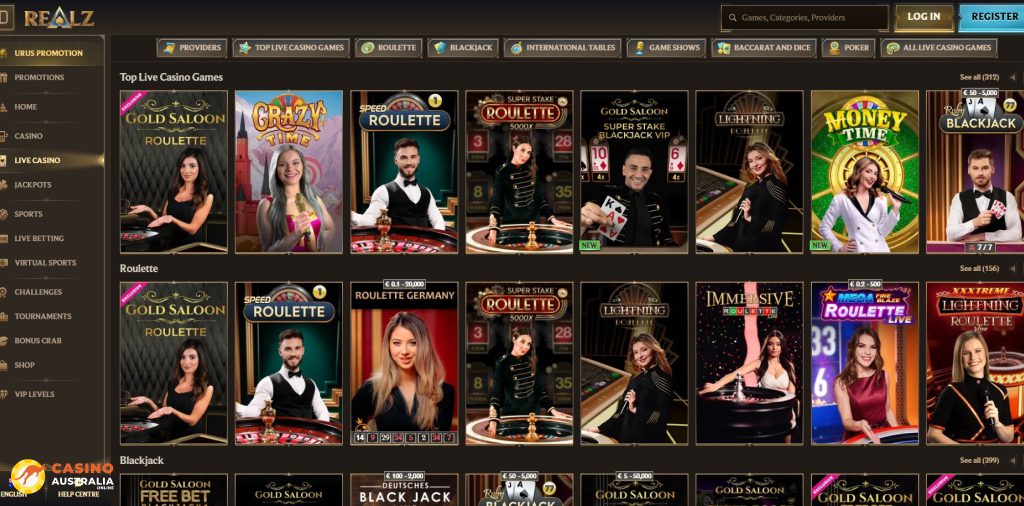 Realz Casino Live Games Australia