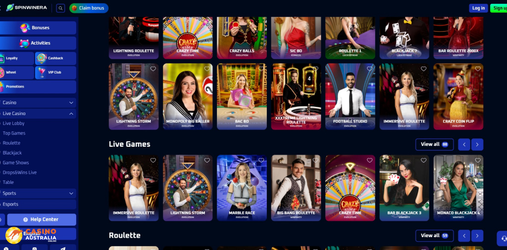 Spinwinera Casino Live Games Australia