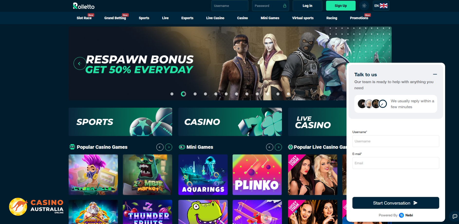 Support at Rolletto Casino Australia