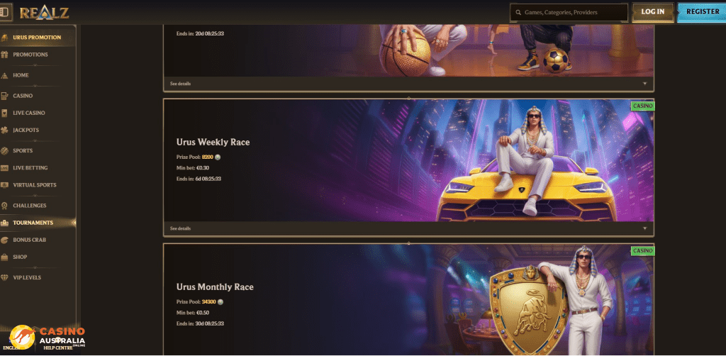 Tournaments at Realz Casino Australia