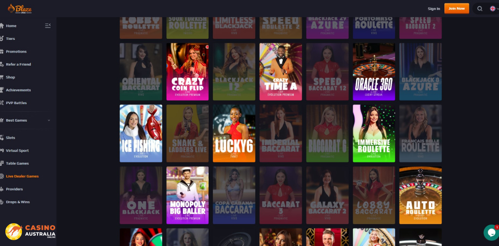 Blaze Spins Casino Live Games Australia