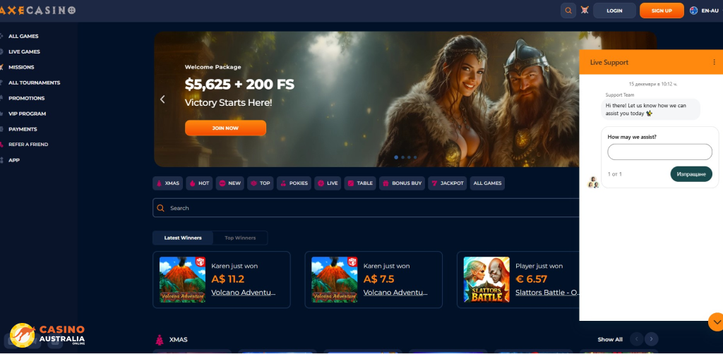 Customer Support at Axe Casino Australia