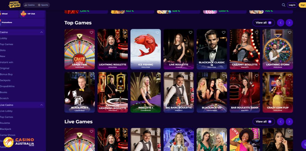 MoroSpin Casino Live Games Australia