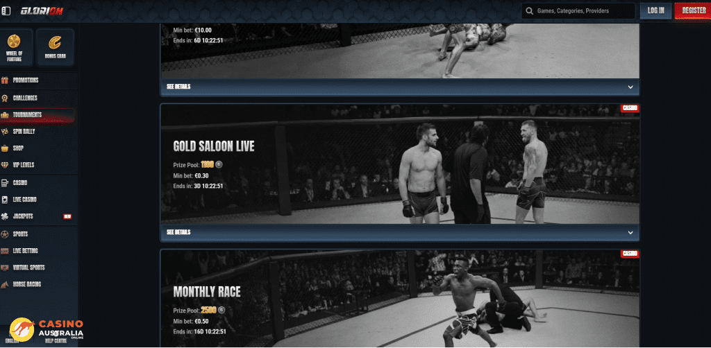 Tournaments at Glorion Casino Australia