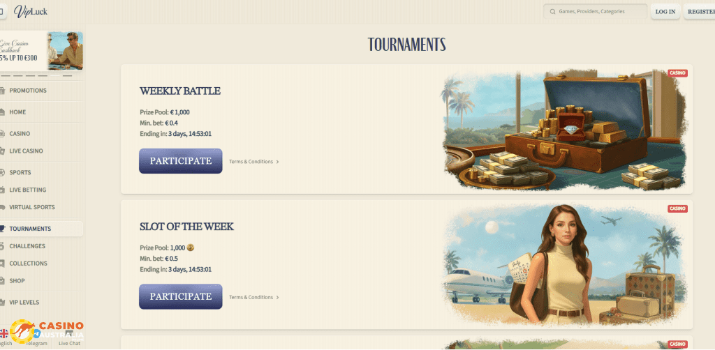 Tournaments at VipLuck Casino Australia