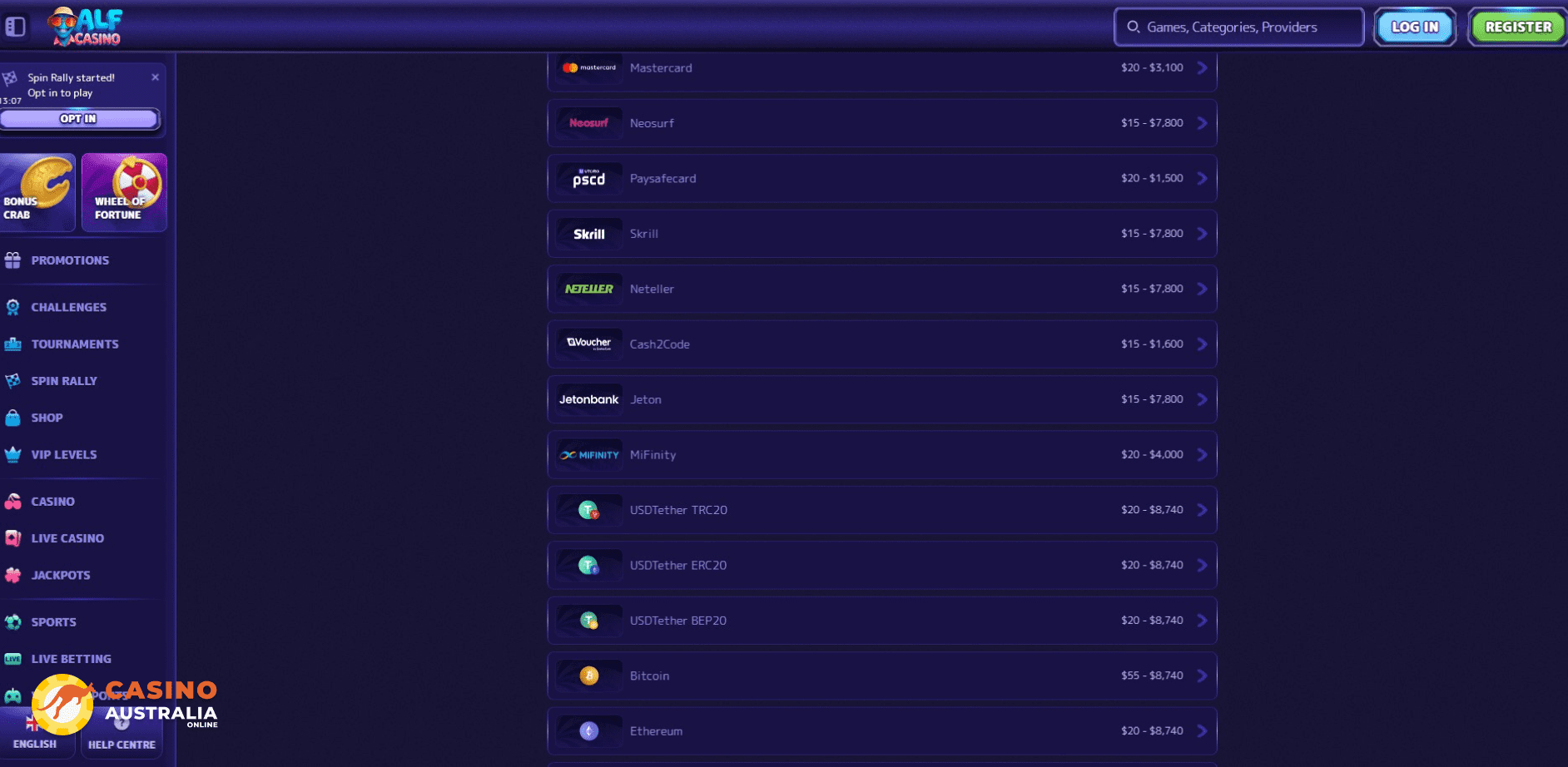 Withdrawals Methods at AlfCasino