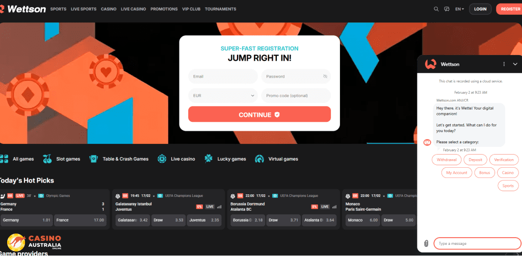 Customer Support at Wettson Casino Australia