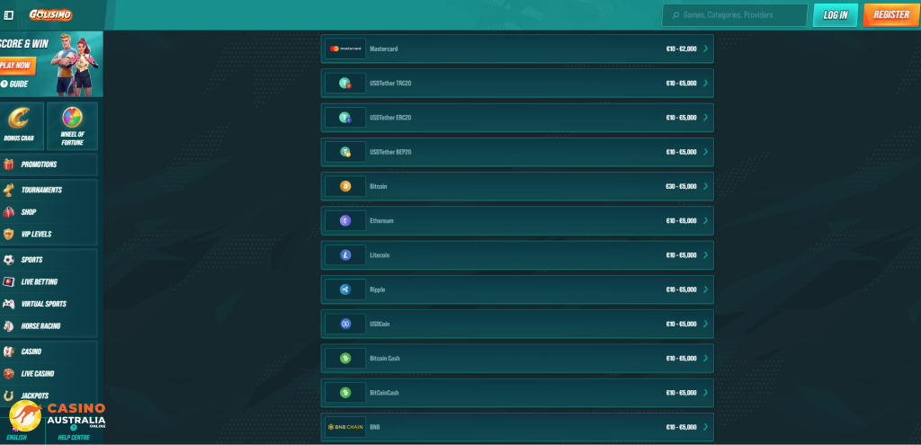 Golisimo Casino Payment Methods