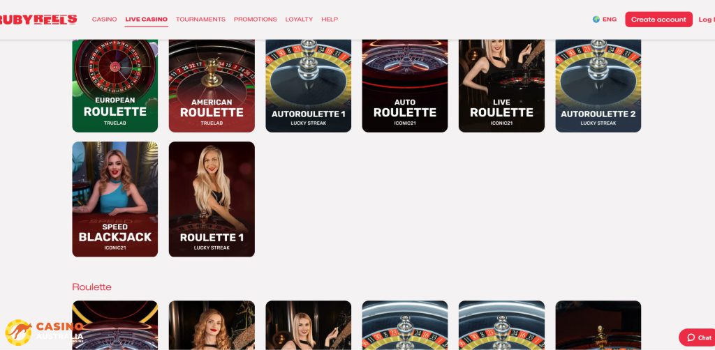 Ruby Reels Casino Live Games Australia