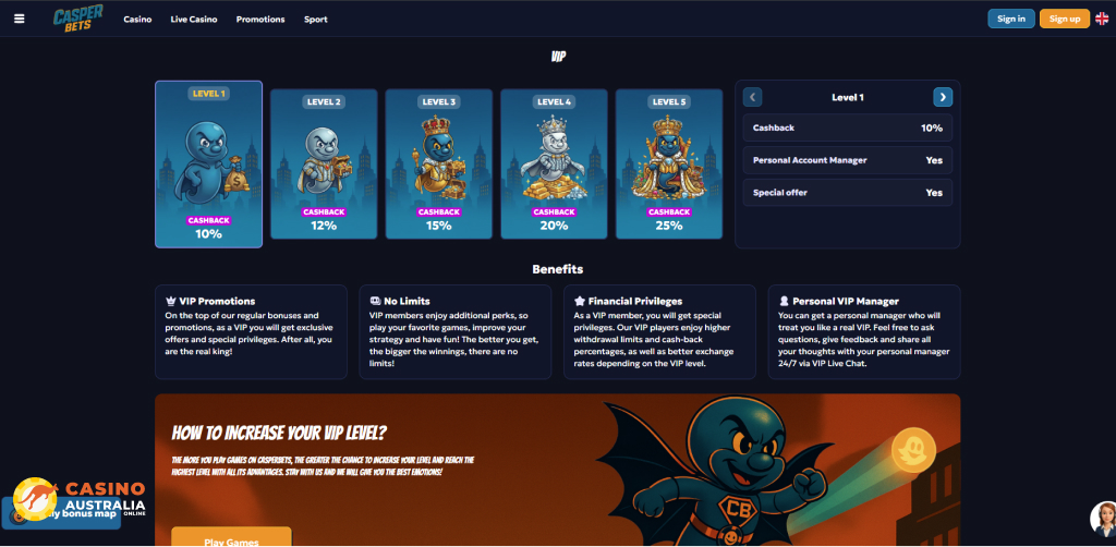 Vip Program at Casper Bets Casino Australia