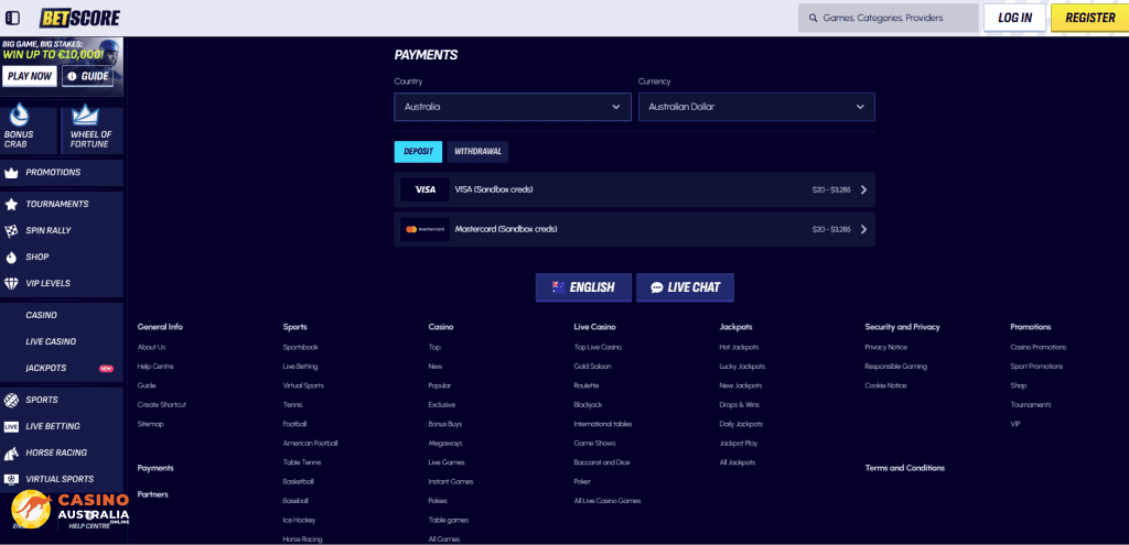 BetScore Casino Payment Methods