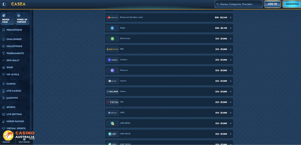 Casea Casino Payment Methods