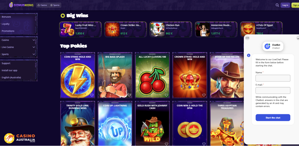 Customer Support at Bonus Kong Casino Australia