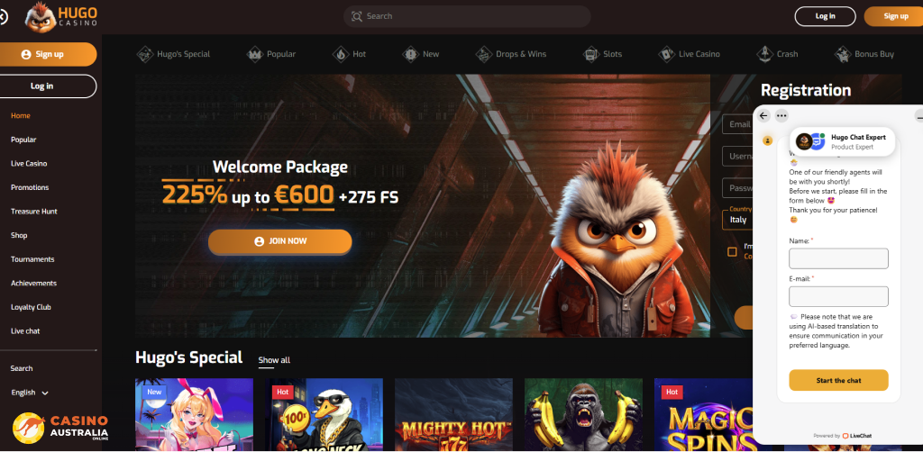 Customer Support at Hugo Casino Australia