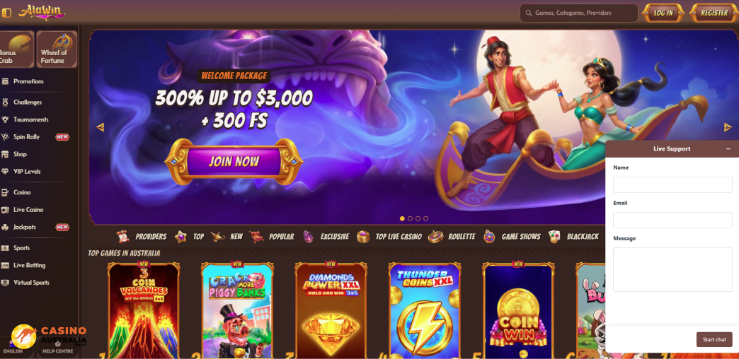 Support at Alawin Casino Australia