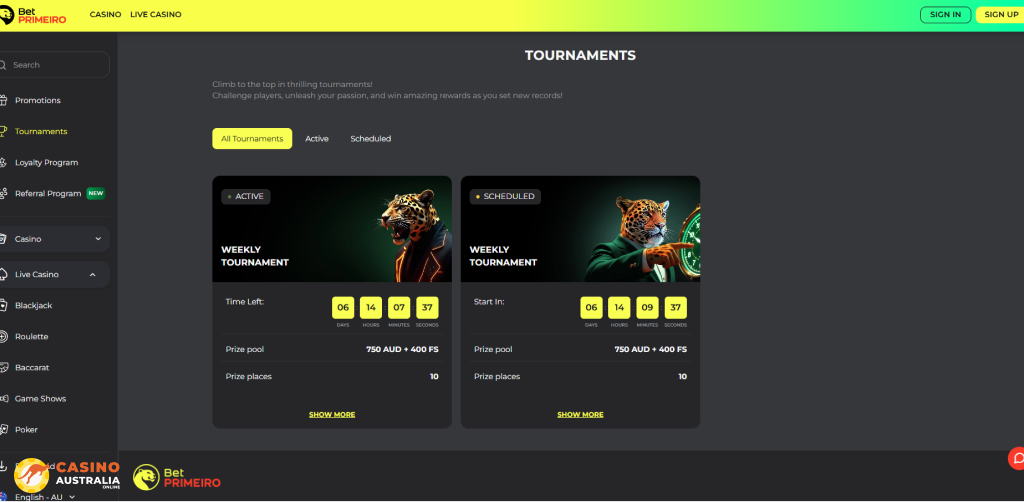 Tournaments at BetPrimeiro Casino Australia