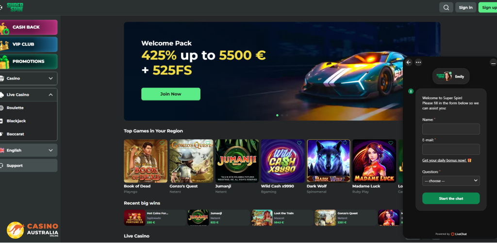 Customer Support at Super Spin Casino Australia