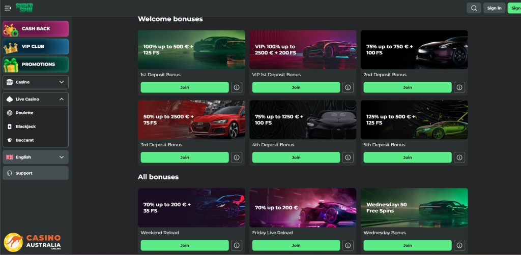 Super Spin Casino Promotions Australia