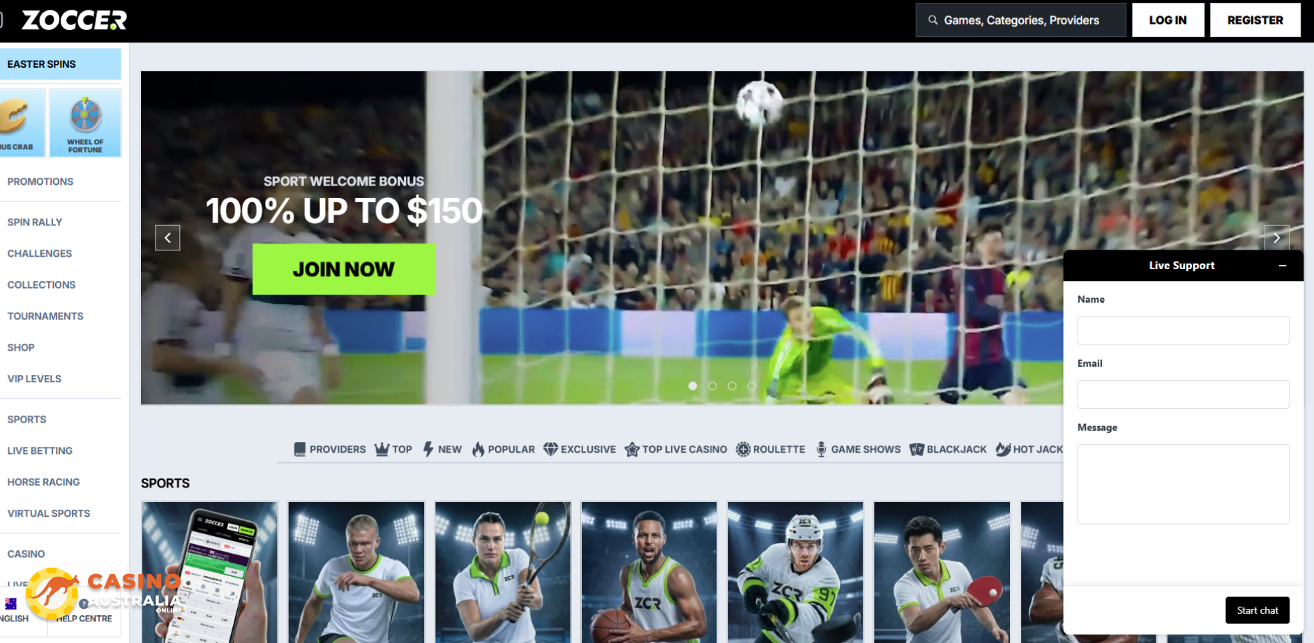 Support at Zoccer Casino Australia