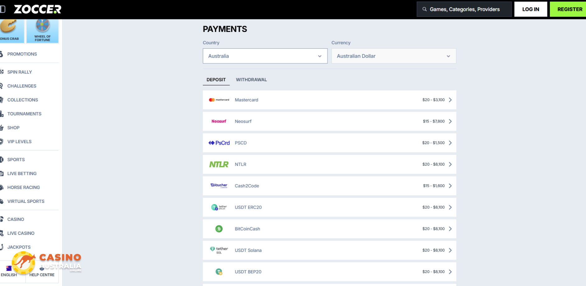Withdrawals Methods at Zoccer Casino