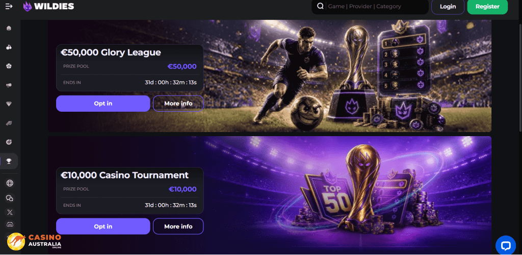 Tournaments at Wildies Casino Australia
