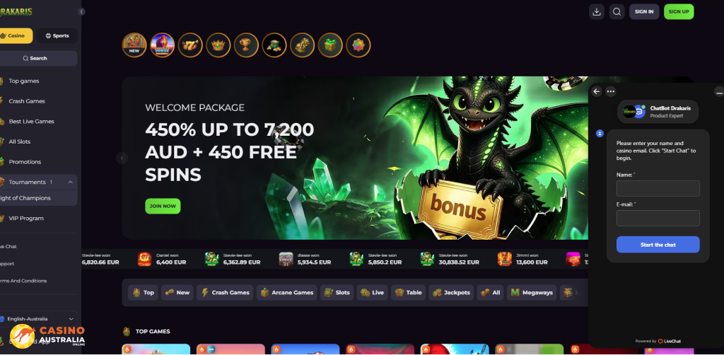 Customer Support at Drakaris Casino Australia