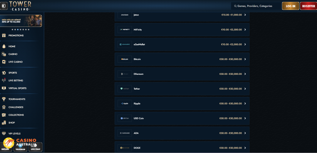 Tower Casino Payment Methods