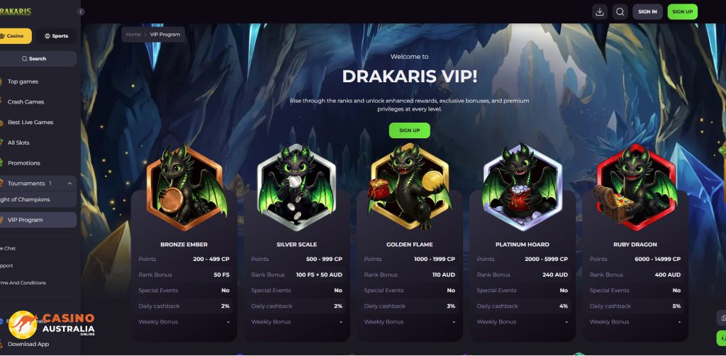 Vip Program at Drakaris Casino Australia